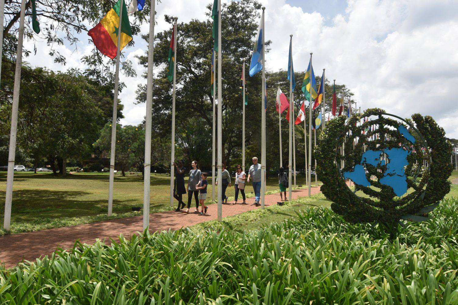 Delegates walking down Karibuni walk in Nairobi at the UN office