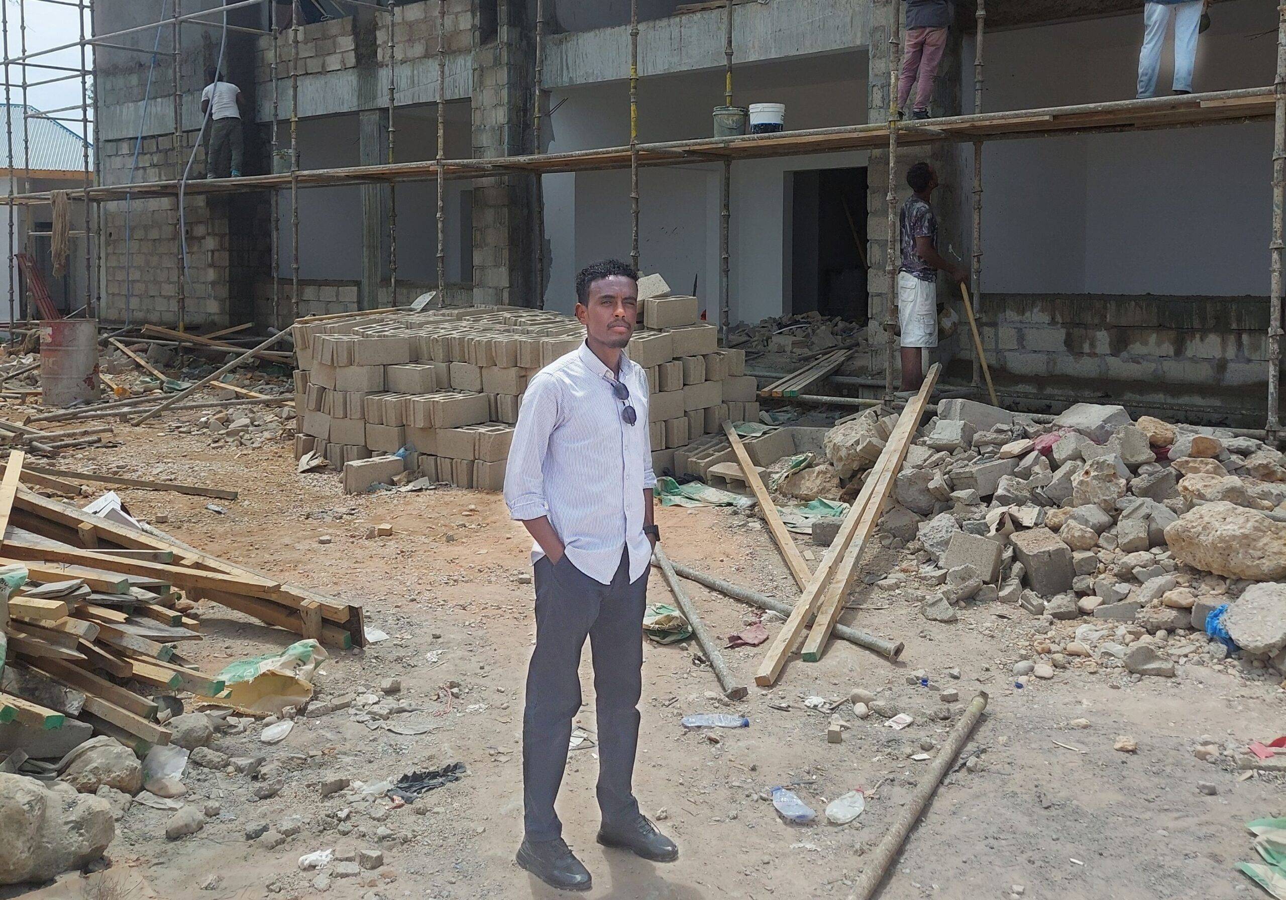Abdirazaq Sidali Mohamud on a building site in Somalia