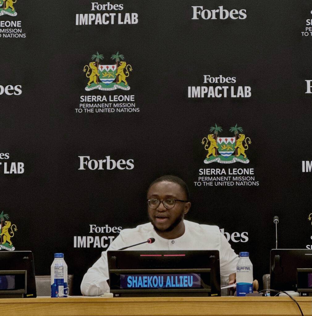 Shaekou Allieu speaking at a Forbes Impact Lab.