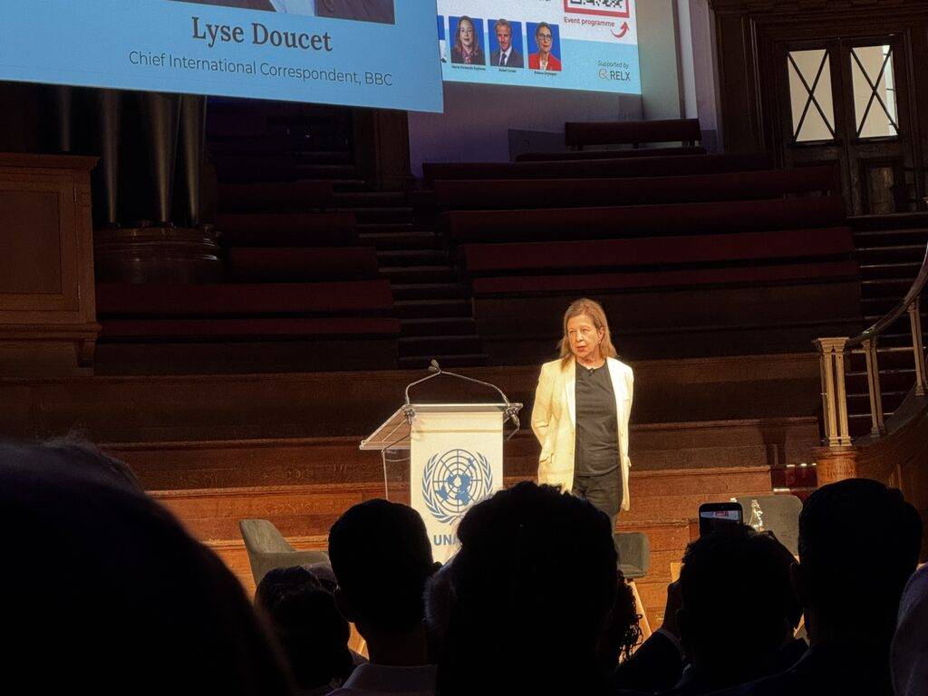 Lyse Doucet, Chief International Correspondent for the BBC addressing the audience at the UNA UK event.
