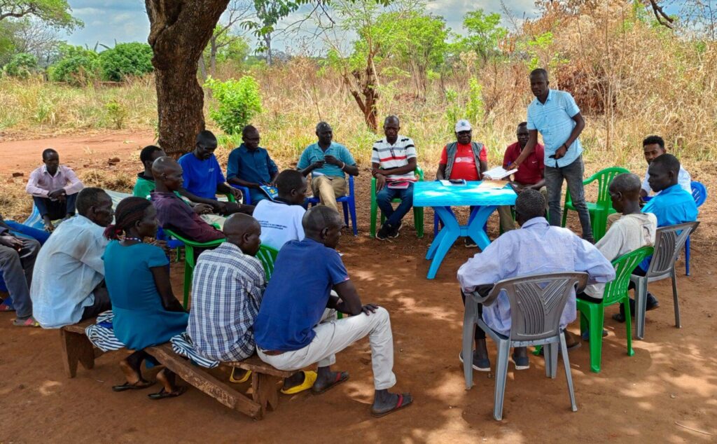 CTG consultant Ramadan Bullen John speaking to members of the local community in South Sudan.